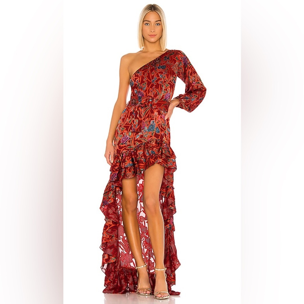 Alexis Marseille Red One Sleeve Ruffle Dress Sz S